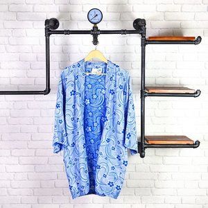Vintage Pacific Isle Boho Floral Kimono | Blue